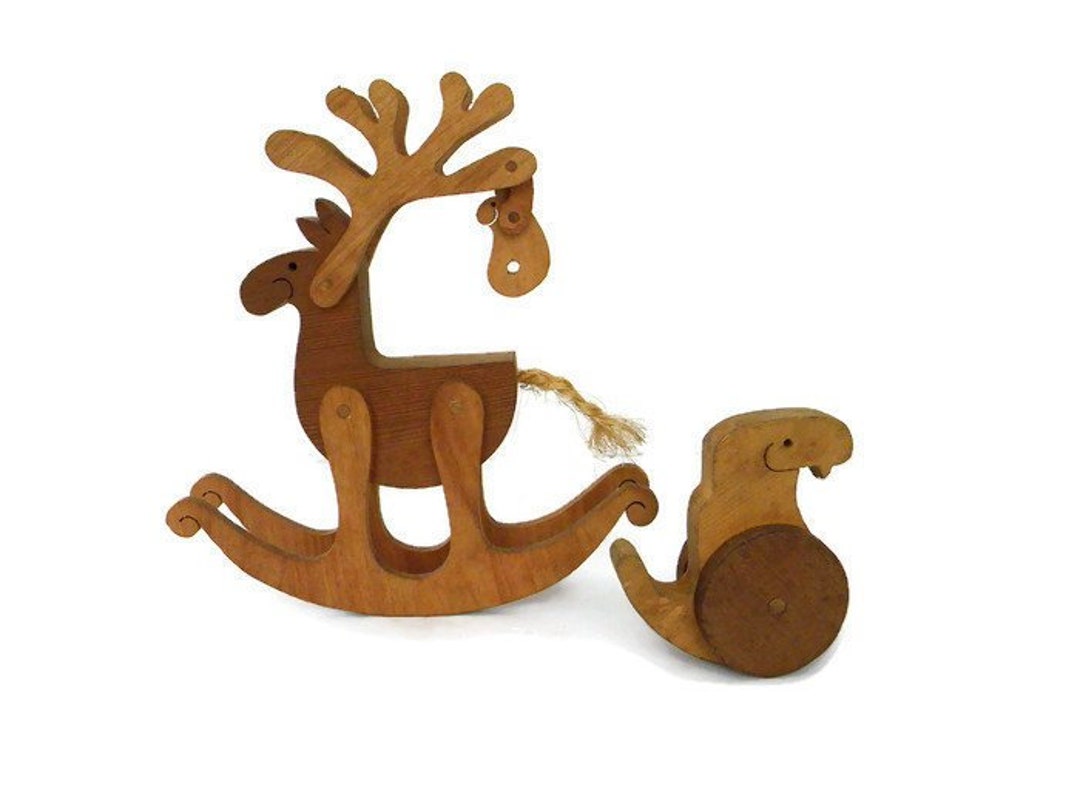 Vintage Primitive Wooden Toys Rocking Reindeer and Baby Snake Etsy