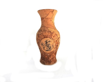 Vintage 1950s Cork Covered Terracotta Vase with Sicilian Woman