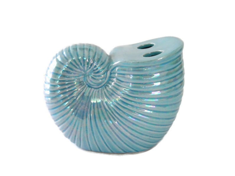 NOS High Lustre Glaze Ceramic Seashell Toothbrush Holder Made in Japan
