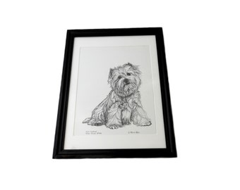 Vintage Original Ink On Paper Small Drawing of West Highland White Terrier By G. Marlo Allen, Signed, Dated, Framed