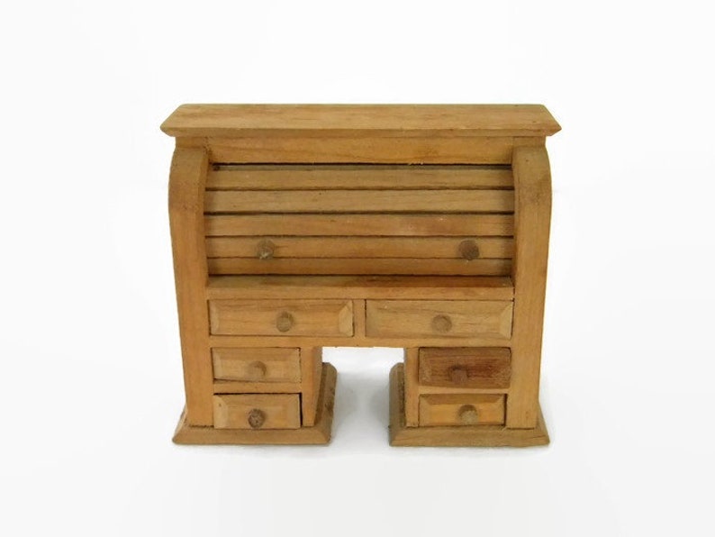 Miniature Roll Top Desk Solid Wood Dollhouse Furniture Library Etsy