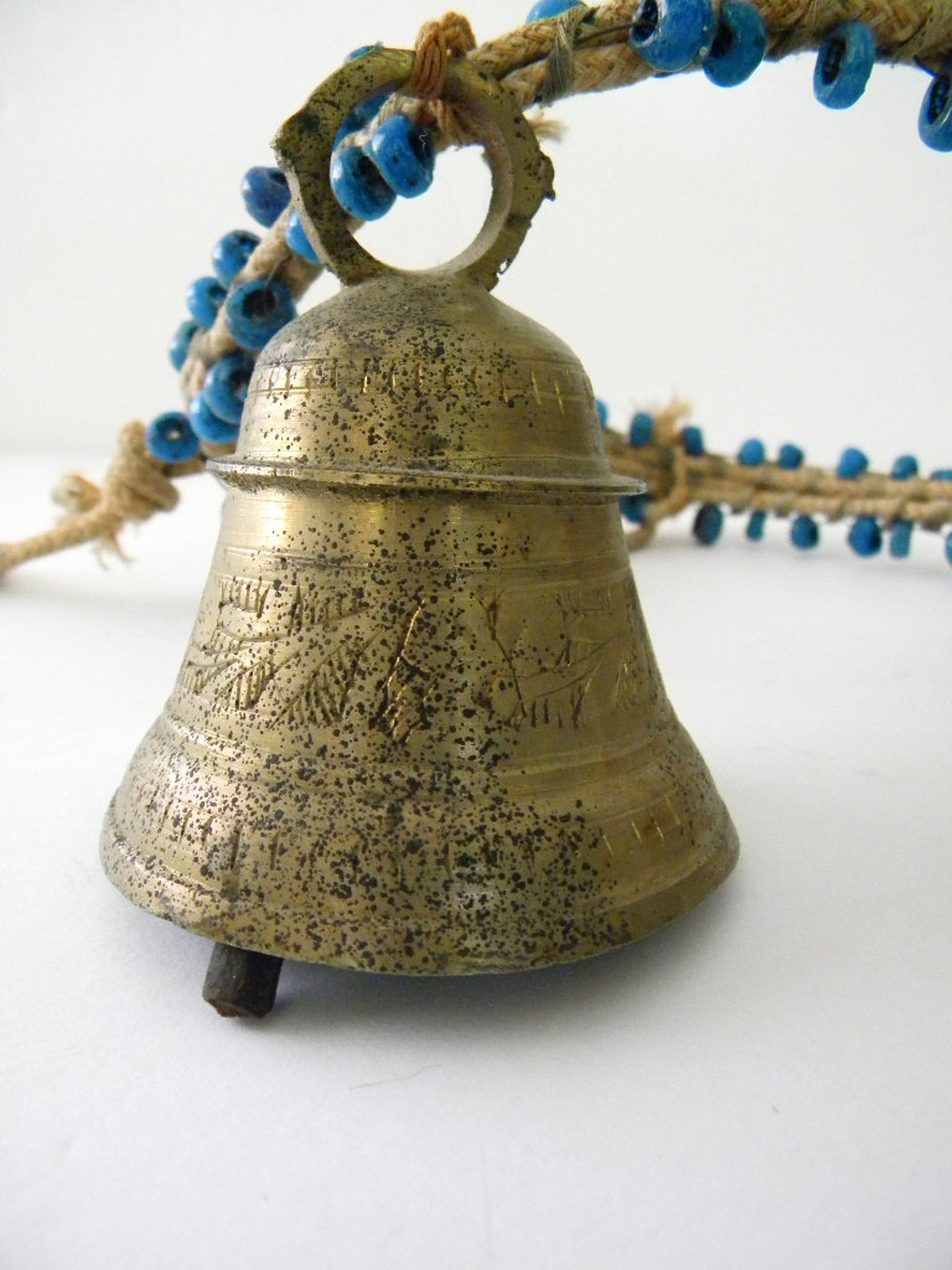 Antique Brass Bells on a Rope with Handmade Glass Beads Door Etsy