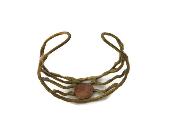 1970s Modernist Brutalist Gold Colored Copper Cro… - image 7