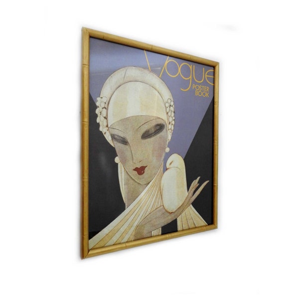 Vintage Poster of Antique Vogue Magazine Cover April 1927 Faux Bamboo Frame