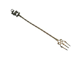 Antique Toasting Fork With Deer Handle Solid Brass