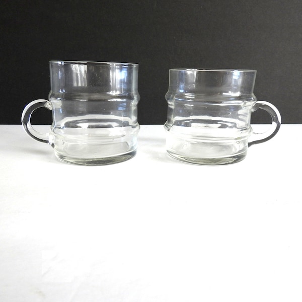 Vintage Ribbed Glass Punch Mugs From 1960s Set of 2