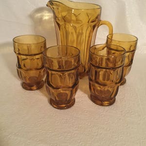Vintage  anchor hocking  water pltcher and  glasses