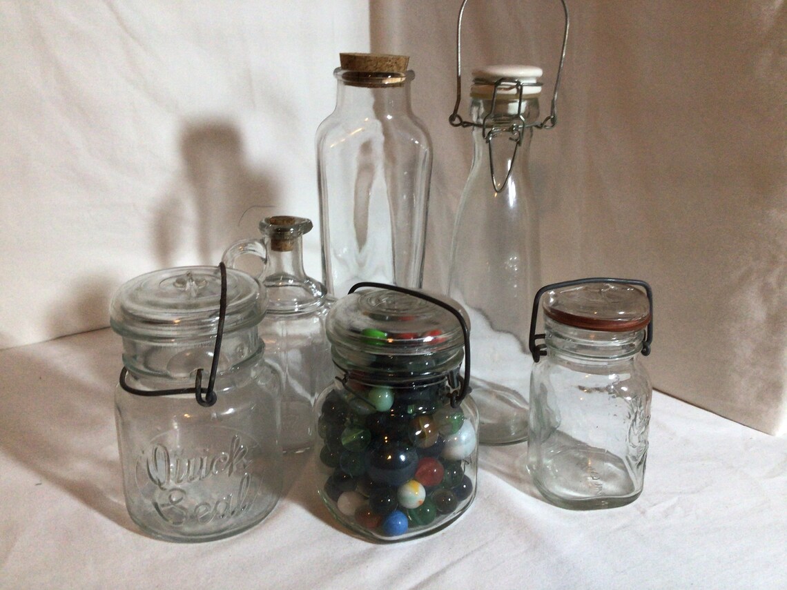 Vintage lot of 6 bottles and Jars Etsy