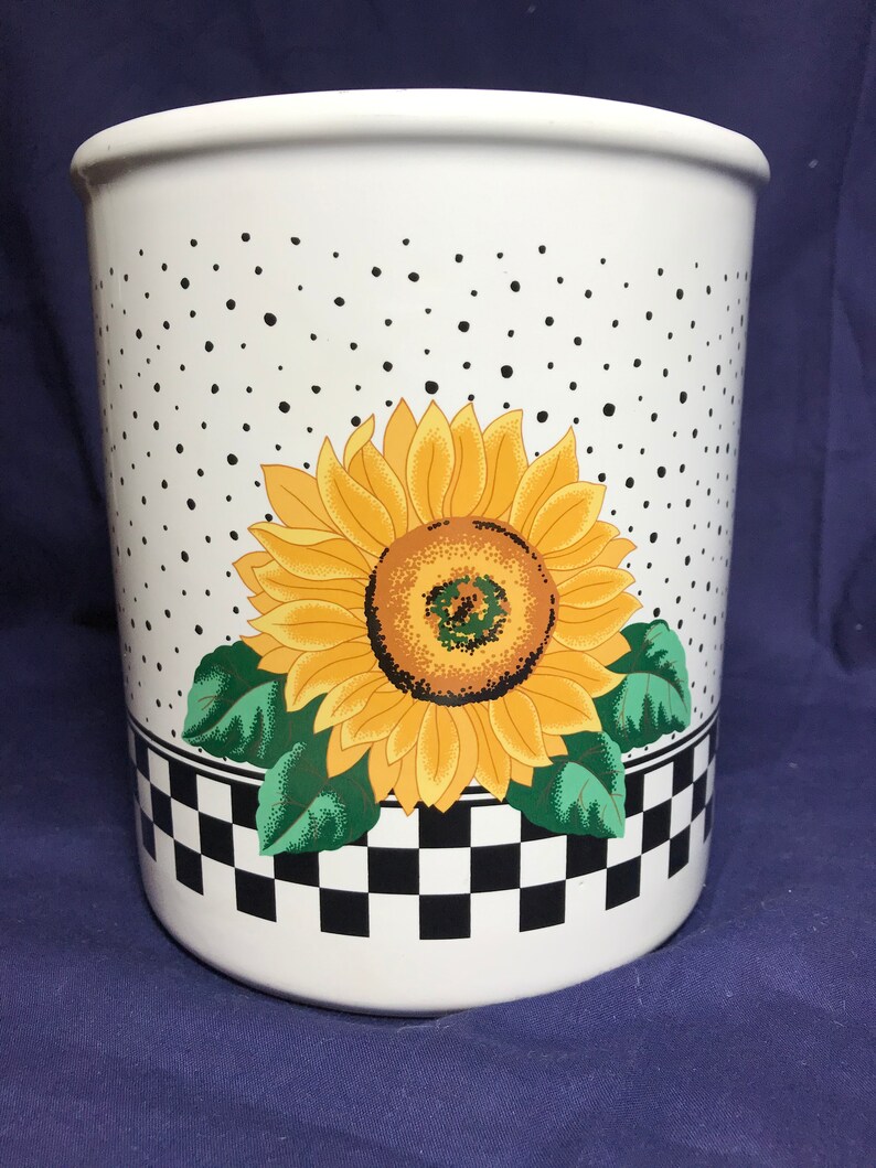 Vintage Sun Flower Utensils Jar Etsy