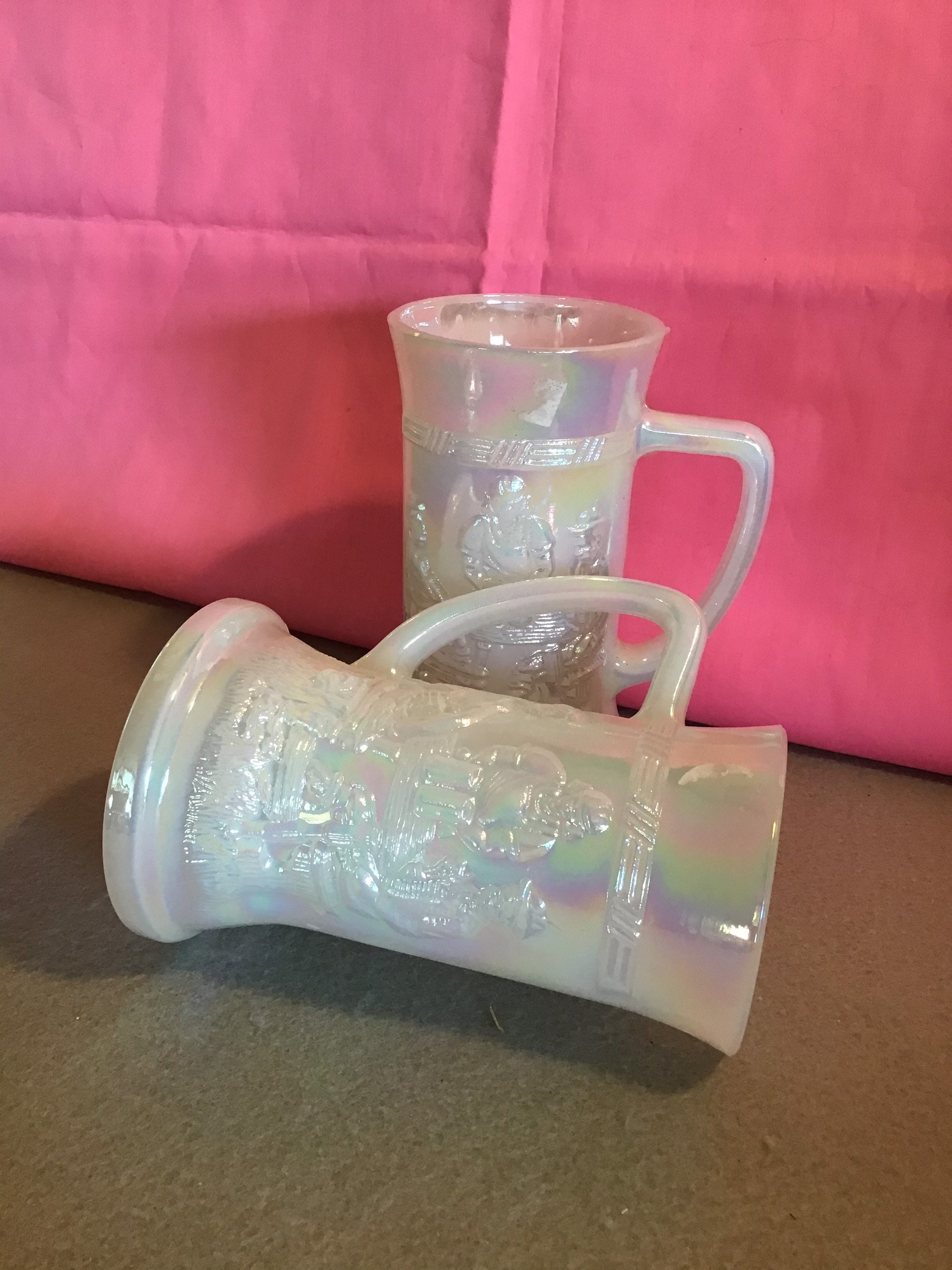 Vintage Iridescent Milk Glass Beer Mugs. by Federal Glass Co Etsy