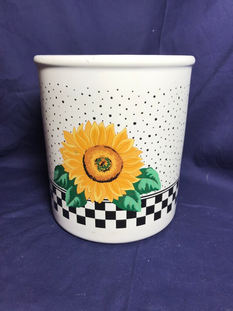 Vintage Sun Flower Utensils Jar Etsy