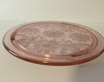 Pink depression glass cake plate