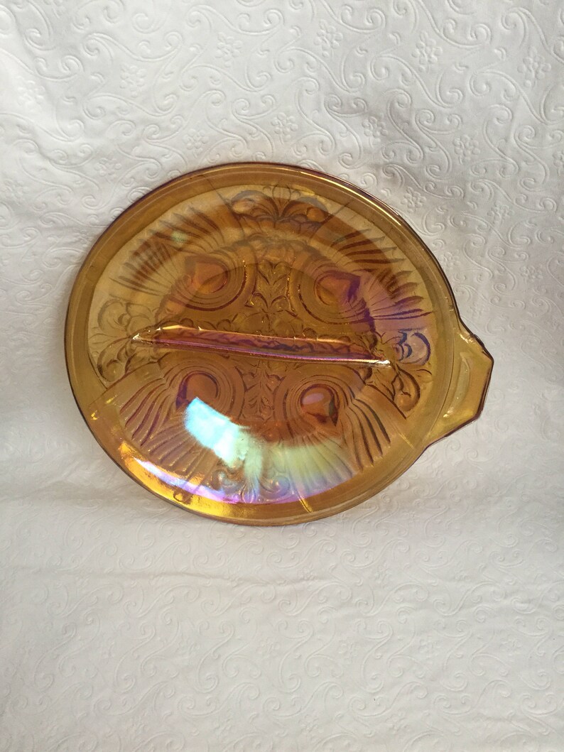 Carnival glass divided dish