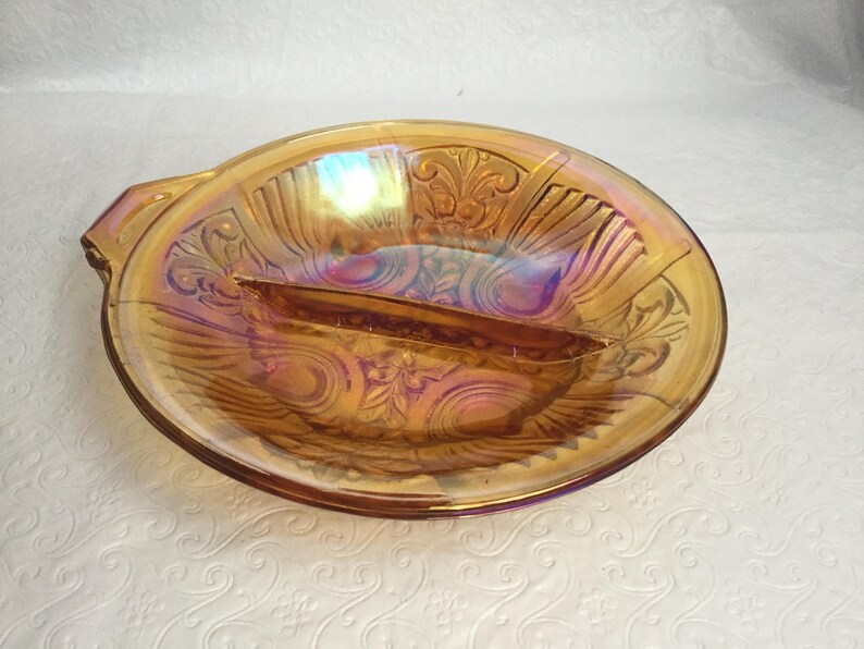 Carnival glass divided dish
