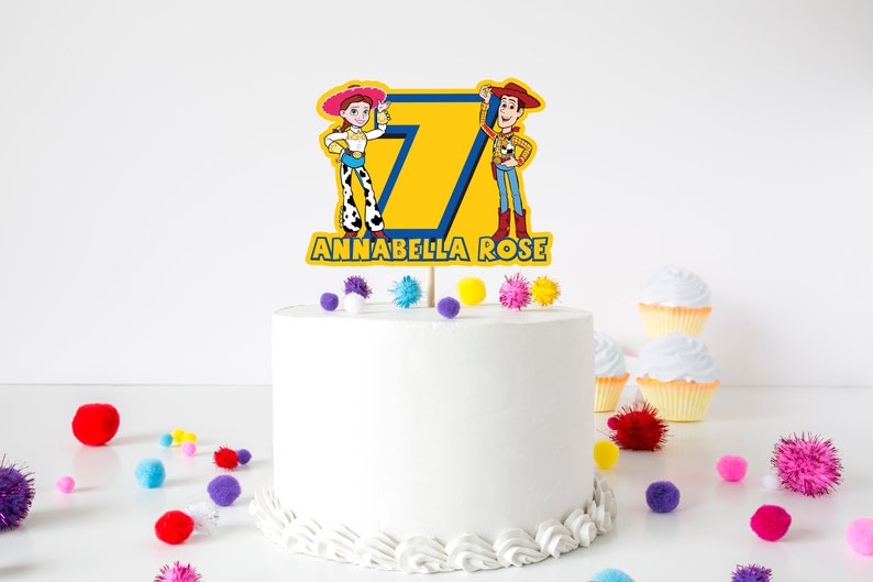 Personalised Toy Story Woody /&Buzz Themed Glitter Card Cake Topper Name And Age