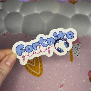 Blue Gamer Girly Sticker – Cute Gaming Headphones Sticker, Battle Royale Gamer Aesthetic, Blue Video Game Vinyl Decal for Laptop & More