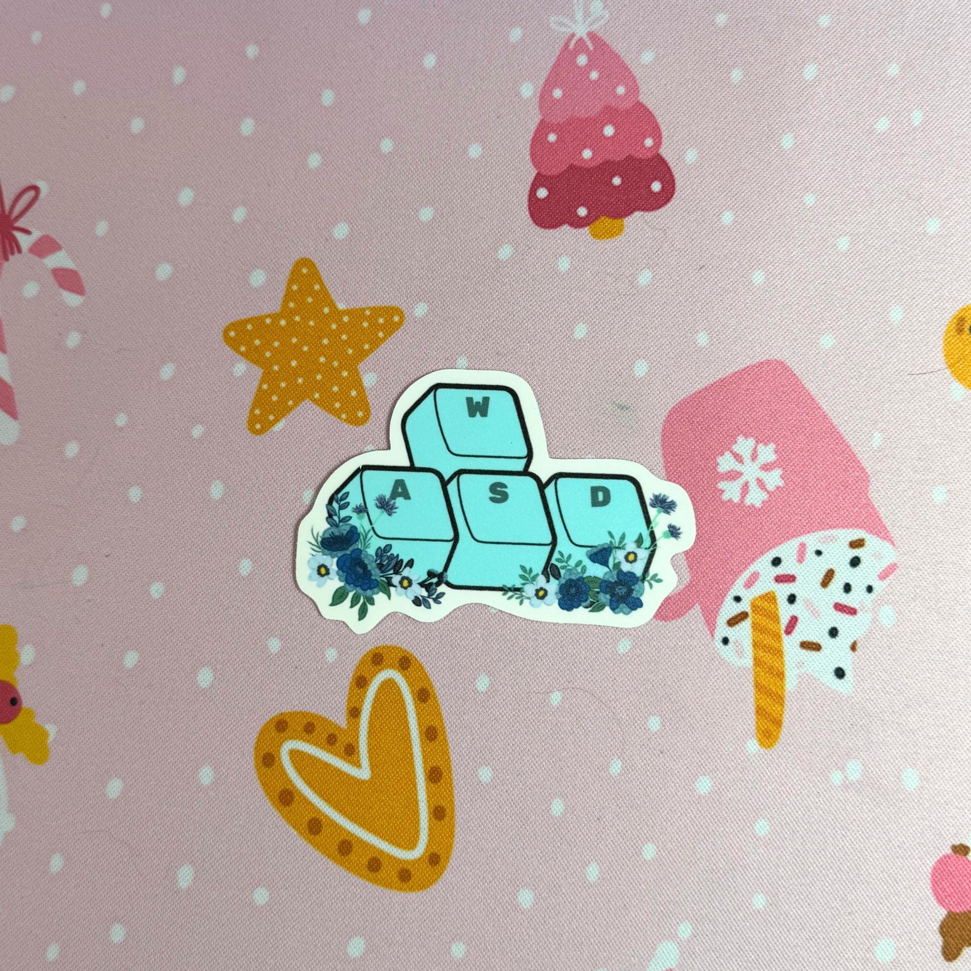 Blue WASD Keycap Sticker With Flowers, Cute Gaming Keyboard Sticker ...