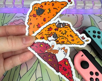 Fall Cat Sticker Bundle - 3 Cats in Leaves (Black, Orange & White, Calico) | Cozy Autumn Cat Lover Gift Set