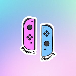 Conjunto de adesivos personalizados Joycon Player 1 e Player 2, escolha suas cores, conjunto de decalques de jogos inspirados no Nintendo Switch, conjunto de adesivos Cozy Gamer