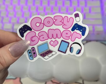 Cozy Gamer Sticker, Video Game Controllers, Cute Gaming Vinyl Decal, Gamer Girl Gift, Cozy Gaming Sticker for Laptops & Water Bottles