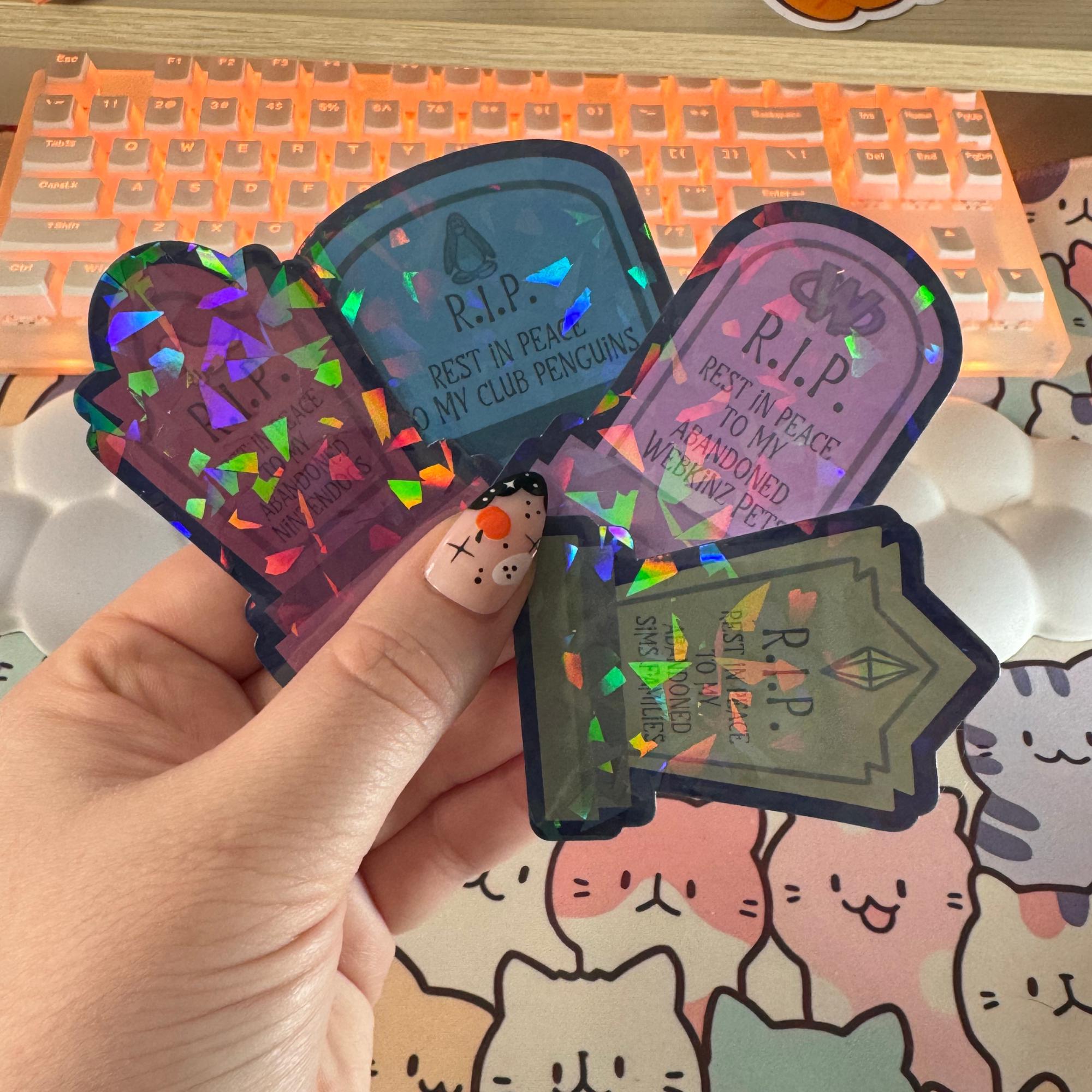 Holographic Tombstone Nostalgia Game Sticker Pack, Nintendogs Sticker, Club Penguin Sticker, Sims Sticker, Webkinz Sticker, Gamer Stickers