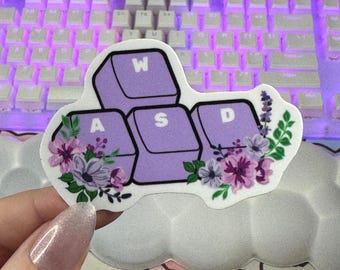 Purple WASD Keycap Sticker with Flowers, Cute Gaming Vinyl, Gamer Girl Gift, Gaming Aesthetic Sticker, PC Gamer Gift, Purple Gaming Sticker