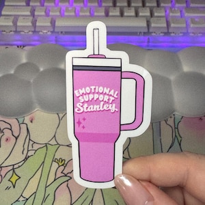 Stanley Aufkleber für emotionale Unterstützung, Pink Stanley Cup Aufkleber, Trinkaufkleber für Laptops & Wasserflaschen, emotionaler Wasserflaschenaufkleber