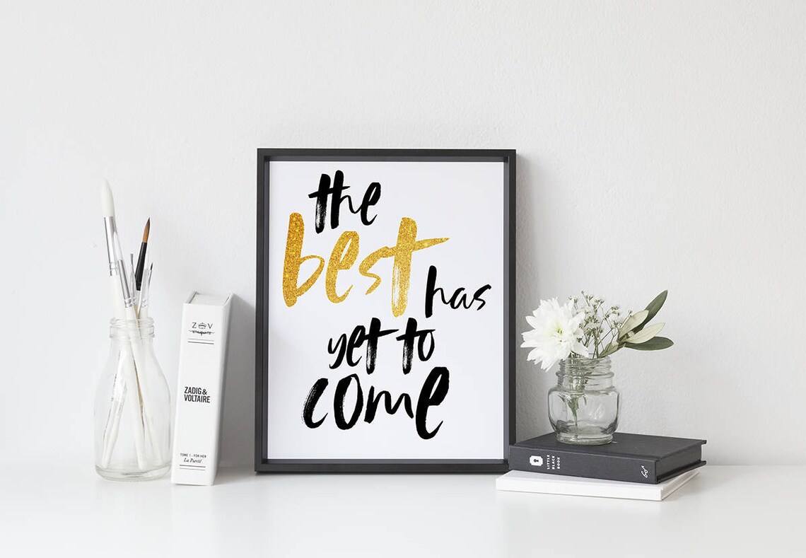 Inspirational quote print black and white art gold art | Etsy