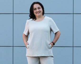 Plus size linen blouse / Natural linen blouse