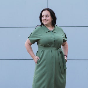 Khaki linen dress / Plus size dress / Knee length linen dress