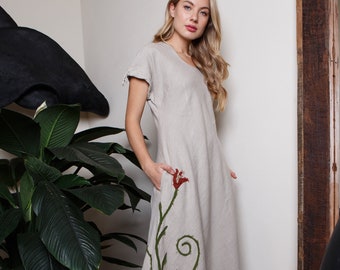 knee length dresses for ladies Stella linen dress. Pale Pink – Miss Rose Sister Violet