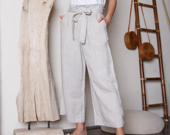 Weite Beinleinenhose / Lose Leinenhose / Leinen Culottes / Leinen Capris