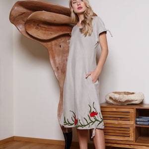 Natural linen dress / Midi linen summer dress