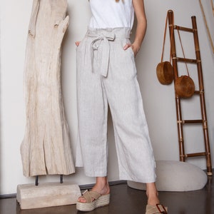 Wide leg linen pants / Loose linen trousers / Linen culottes / Linen Capris image 1