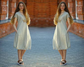 Boho linen dress / Plain linen dress
