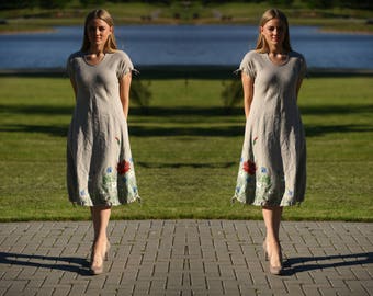 chinese dress ladies Rove Linen-Cotton Midi Dress - Crossover Back Ties