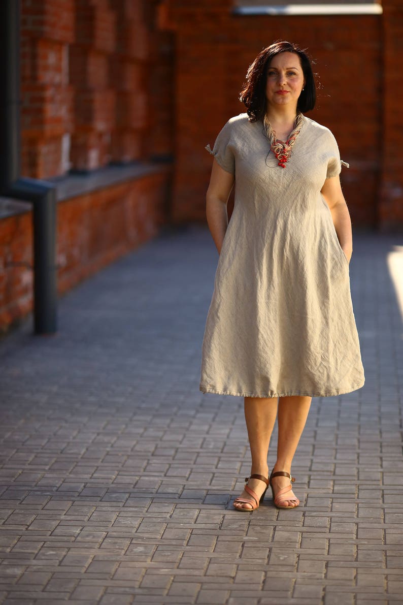 Plus Size Linen Pocket Dress / Natural Linen Dress Etsy — free download