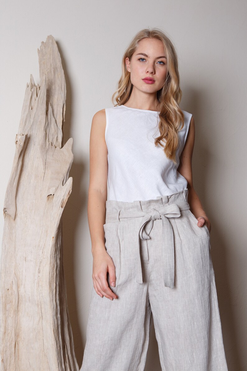 Wide leg linen pants / Loose linen trousers / Linen culottes / Linen Capris image 2