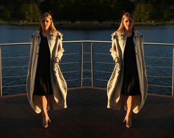 Wrap linen coat, Washed linen jacket, Long linen coat made of Baltic linen (EU)