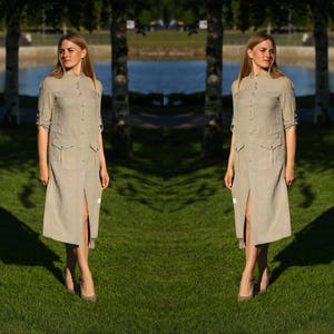 Split linen dress / Natural linen dress