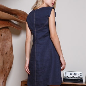 Mini linen summer dress / Charcoal blue linen dress image 3