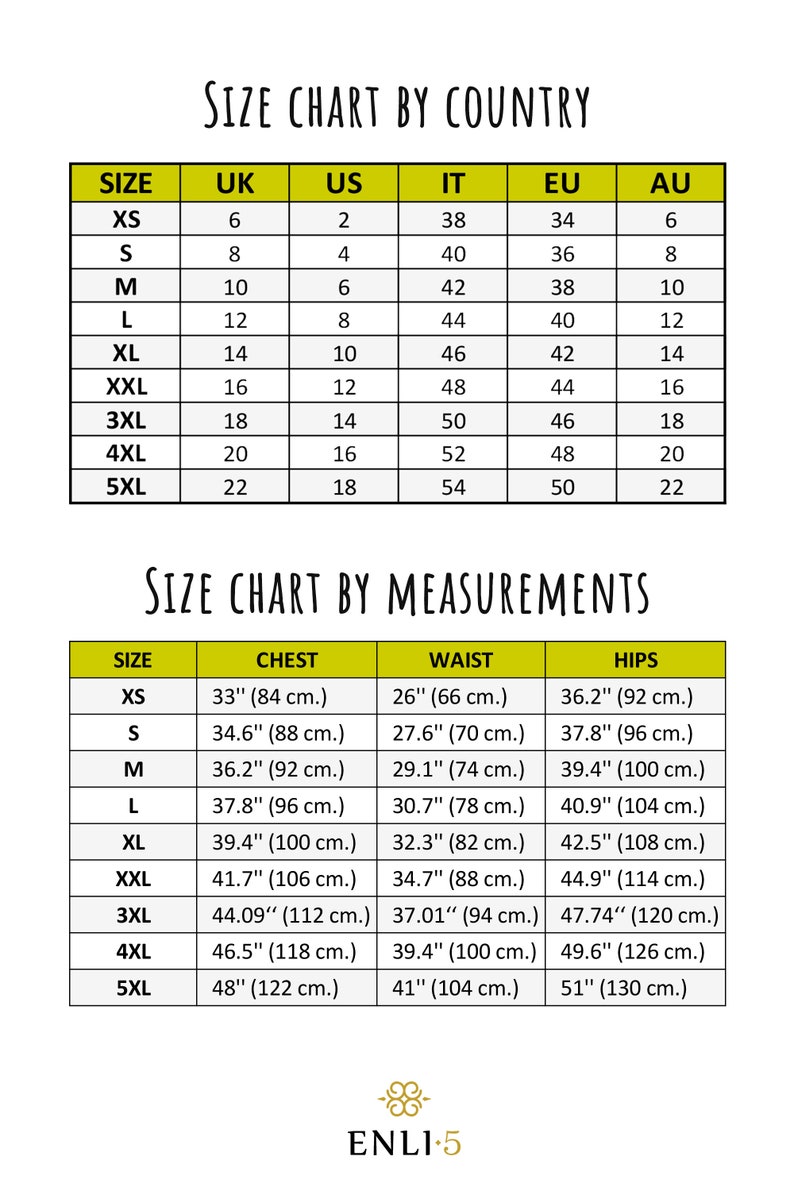 May include: Size chart for clothing in US, UK, EU, AU, and Italian sizes. The chart shows the corresponding sizes for each country. The chart also includes measurements for chest, waist, and hips in inches and centimeters.
