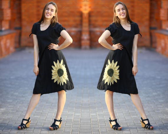 knee length dresses for ladies Shop State Black Linen Blend SS Midi Dress