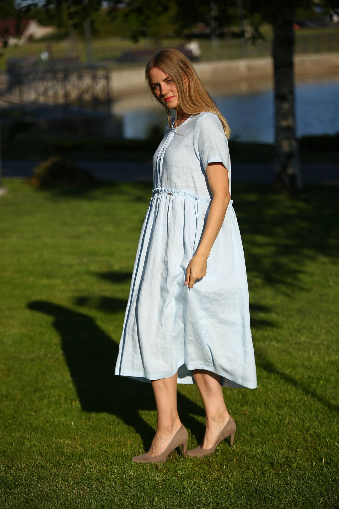 Light Blue Linen Dress / Maternity linen dress | Etsy