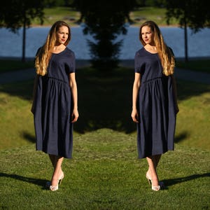 Blue linen dress / Maternity linen dress / Plus size linen dress