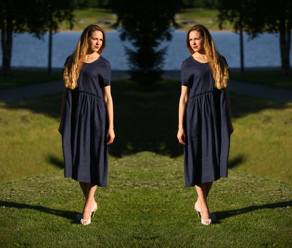 chinese dress ladies Donna Linen Navy Polka Dot Maternity Dress main image 1