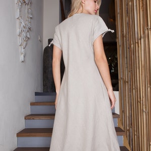 Linen short sleeves dress / Linen summer dress with painting / Made in EU image 3