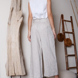 Wide leg linen pants / Loose linen trousers / Linen culottes / Linen Capris image 3