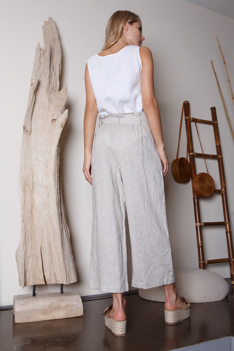 Wide leg linen pants / Loose linen trousers / Linen culottes / Linen Capris image 3