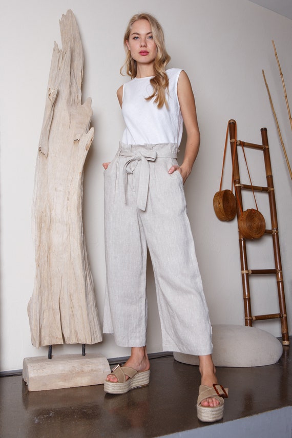 Wide Leg Linen Pants Loose Linen Trousers Linen Culottes